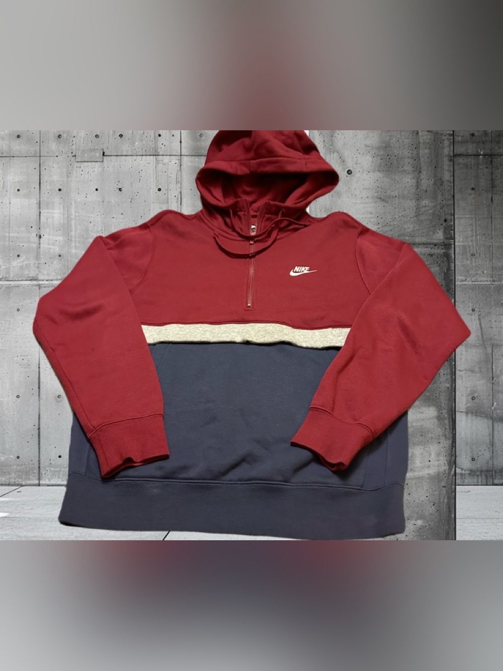 Nike Maroon and Navy Colorblock Half-Zip Pullover with Cream Stripe
